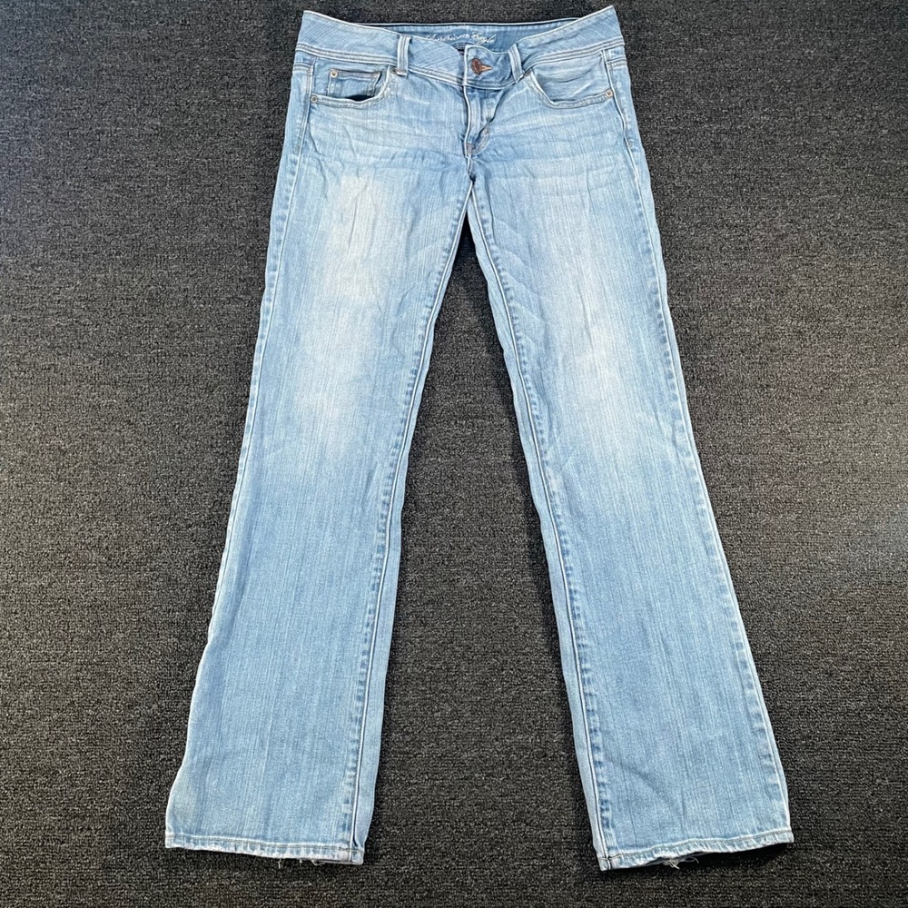 American Eagle Slim Boot Jeans Womens 8 Long Light Blue Good Stretch Low Rise